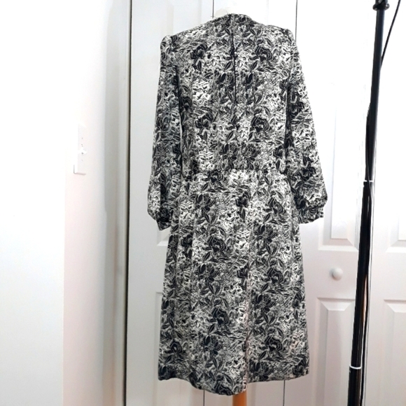 Vintage Breli Originals Floral Long-Sleeve Dress Square Neck Black & White 8 - Picture 10 of 15